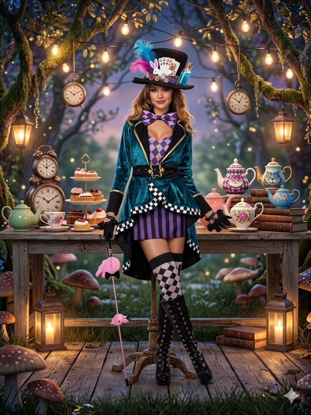 Velvet Teal High-Low Costume Coat with Black Trim